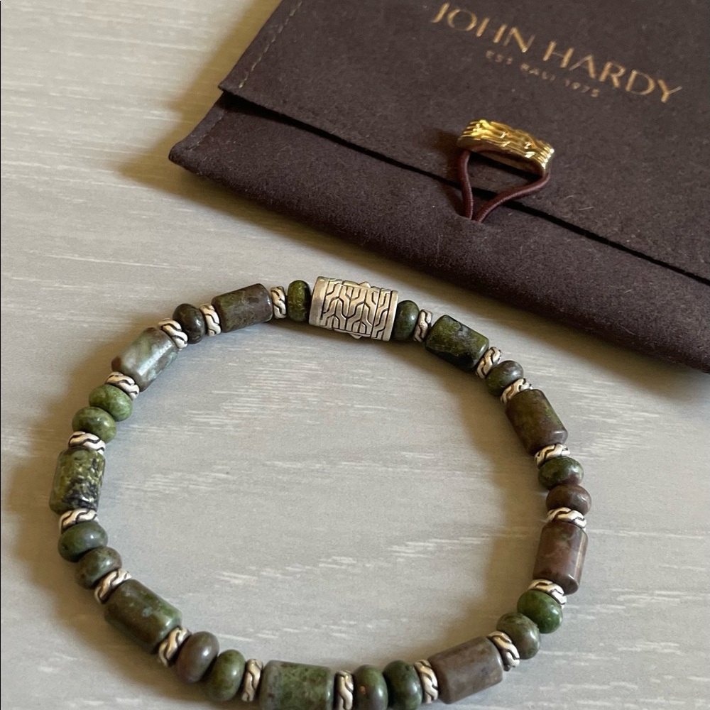 John Hardy Batu Classic Chain Silver Dragon Blood Jasper Bead Bracelet